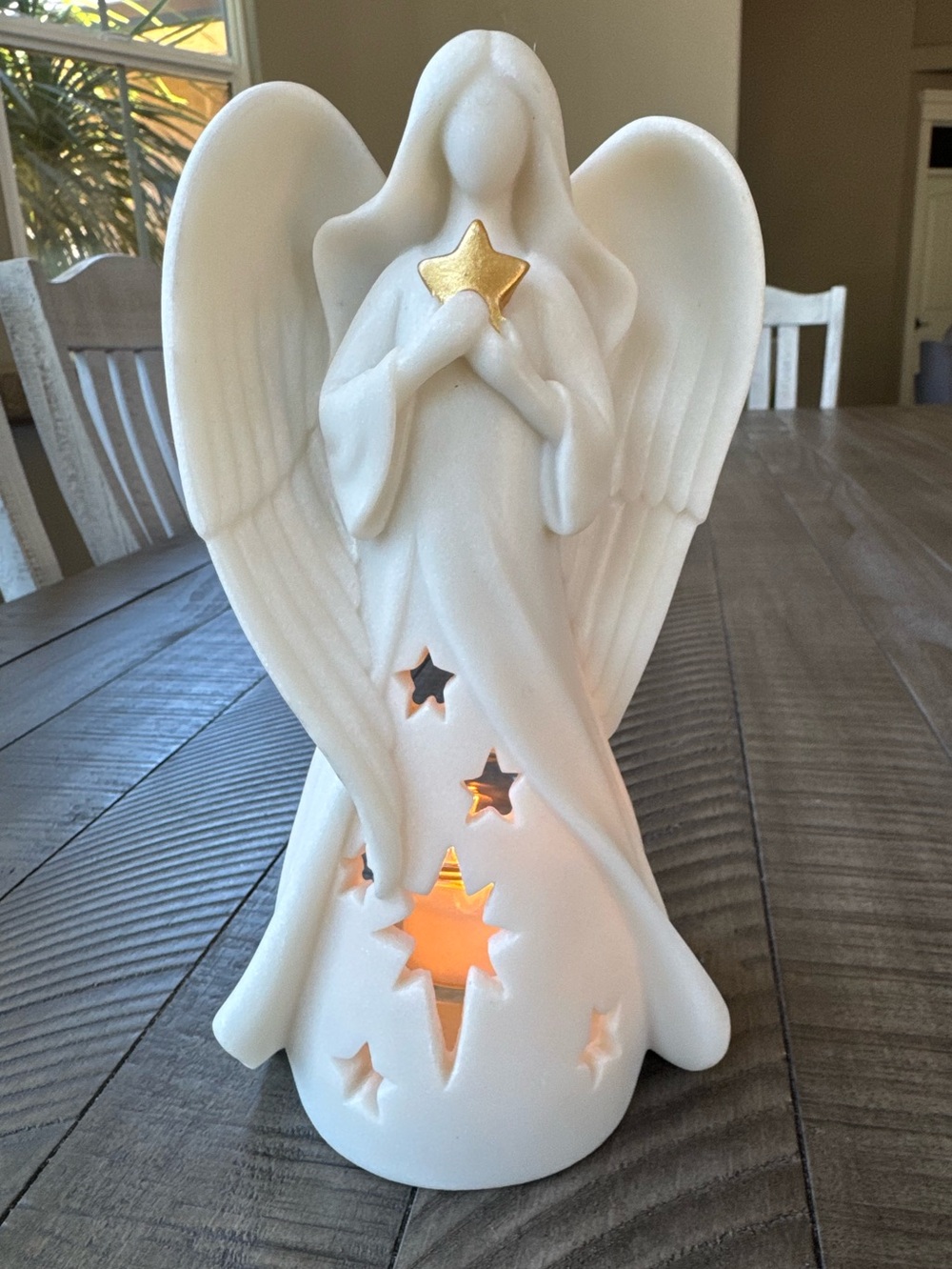 OakiWay Star Angel Figurine Star Angel Tealight Candle Holder With LED Candle